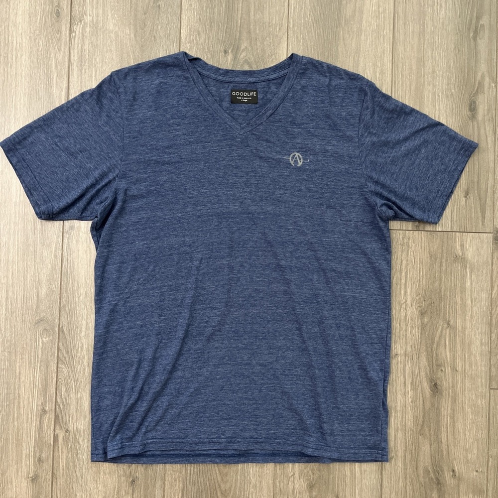 GOODLIFE Short Sleeve T-Shirt Mens XL V-Neck Logo Blue USA